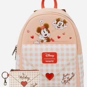Loungefly NWT Disney Minnie
Mouse Loves
Letter Mini Backpack with Card Holder